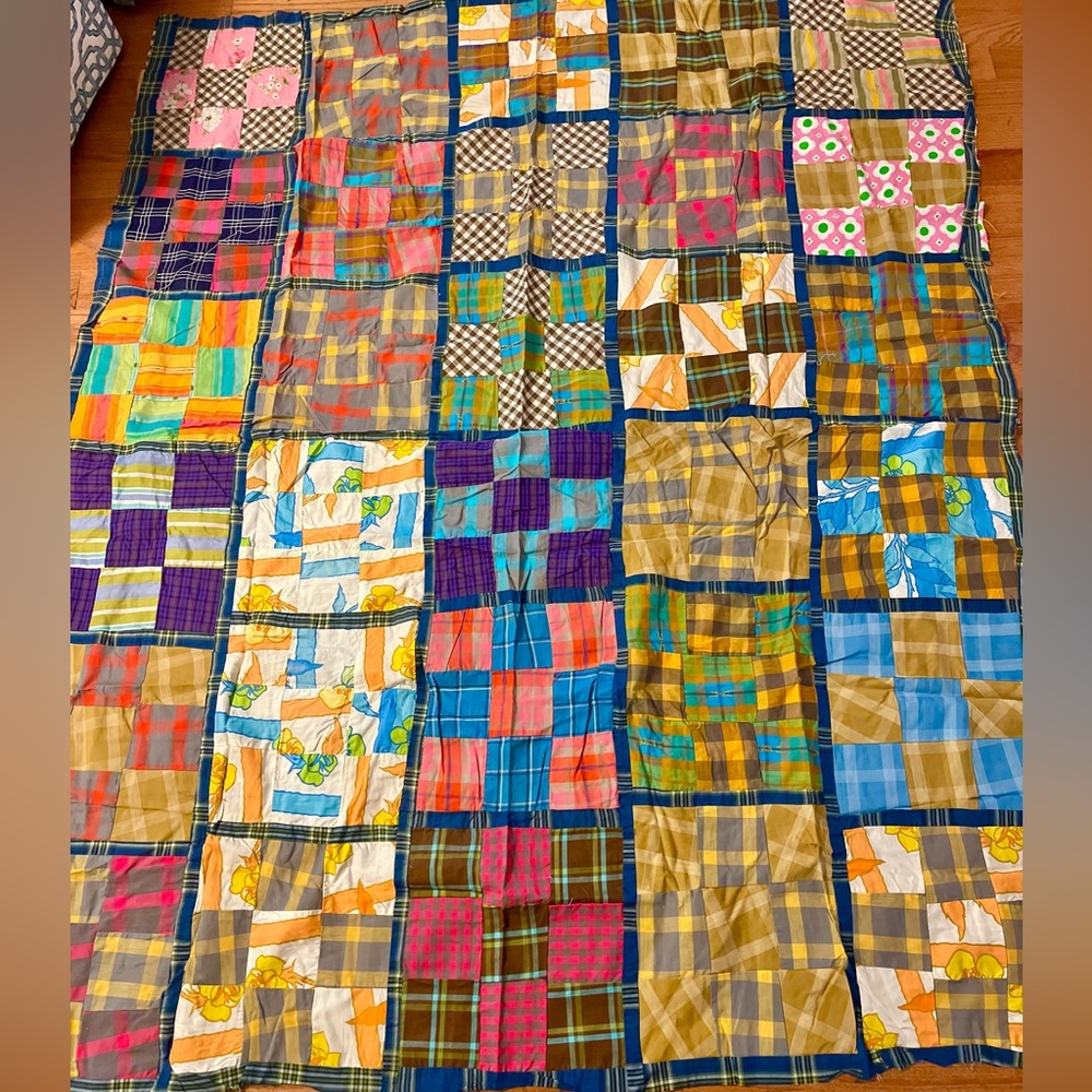 Unfinished Quilt patchwork vintage 60s 70s